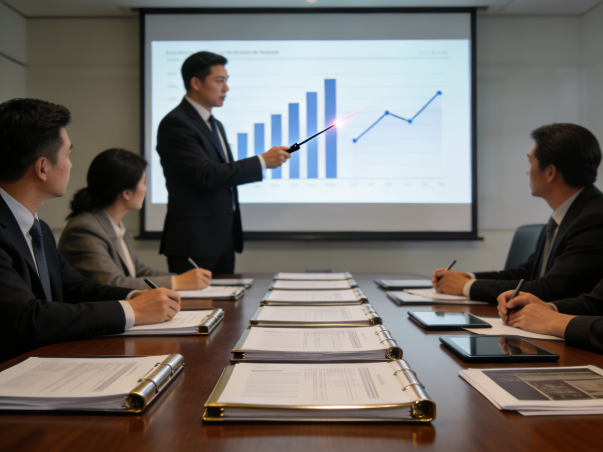 商务调查专家向企业高管展示调查结果