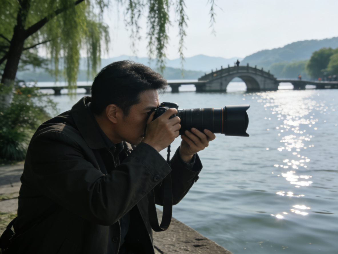杭州西湖边私家侦探进行秘密拍摄